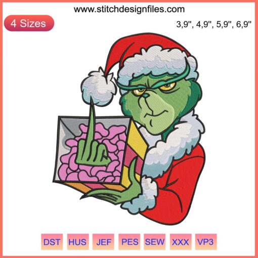 Grinch Middle Finger Christmas Embroidery Design | Grinch Santa Merry Christmas SVG File | Festive Snarky Artwork