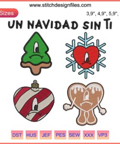 Sad Heart Bad Bunny Embroidery Design: "Un Navidad Sin Ti" Christmas Machine File - Festive and Unique Embroidery Art