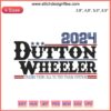Yellowstone Dutton Wheeler 2024 Embroidery Design: Bold text with train station motif, rustic style, political themed.