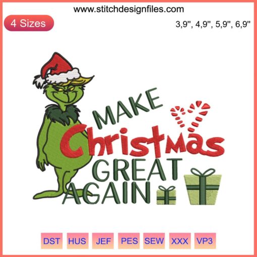 Grinch Trump Xmas Embroidery: "Make Christmas Great Again" – Funny Holiday Gift, Perfect Blend of Politics & Humor