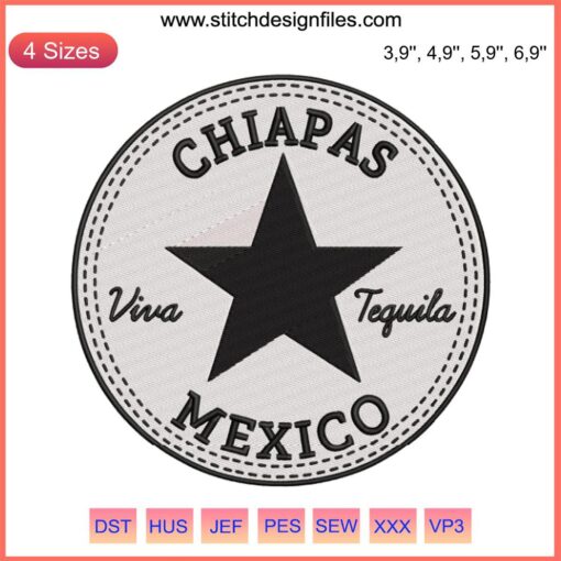 Chiapas Mexico Viva Tequila Embroidery Design File: Colorful tequila-themed pattern, vibrant Chiapas aesthetics, trending embroidery.