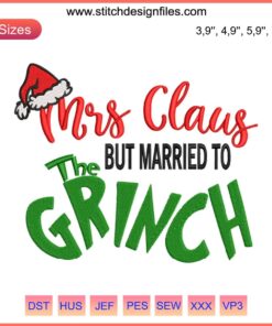 Mrs. Claus & Grinch Embroidery Design | Humorous Christmas Art File | Unique Festive Stitching Pattern