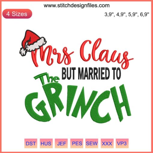 Mrs. Claus & Grinch Embroidery Design | Humorous Christmas Art File | Unique Festive Stitching Pattern