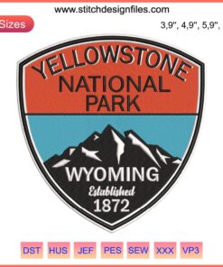 Yellowstone National Park Embroidery Patch - Wyoming 1872, Travel Souvenir with Scenic Mountains and Geyser Design