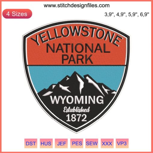 Yellowstone National Park Embroidery Patch - Wyoming 1872, Travel Souvenir with Scenic Mountains and Geyser Design