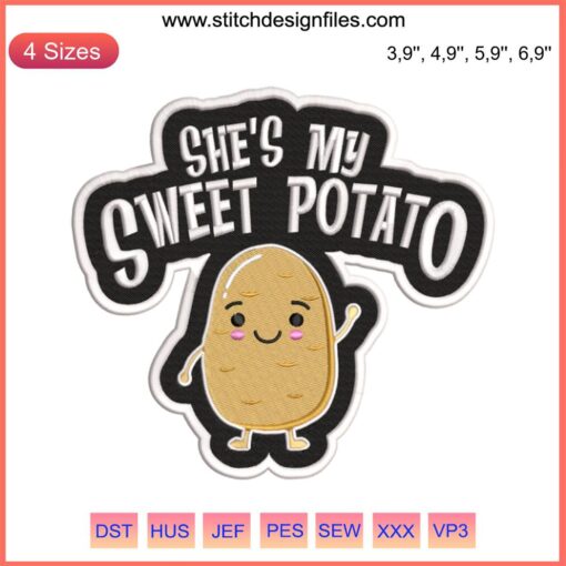 "She's My Sweet Potato" embroidery design, perfect for couples' Thanksgiving decor; digital download sewing file.