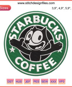 Felix The Cat Embroidery on Starbucks Coffee Design | Kids Funny Starbucks Machine Embroidery File