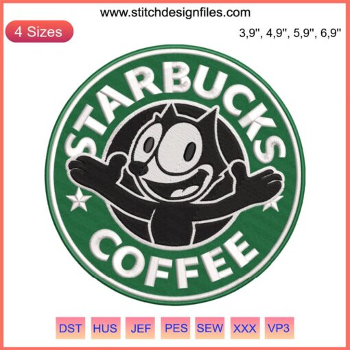 Felix The Cat Embroidery on Starbucks Coffee Design | Kids Funny Starbucks Machine Embroidery File