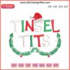 Christmas-themed "Jingle Balls, Tinsel Tits" embroidery design for couples; holiday party appeal.