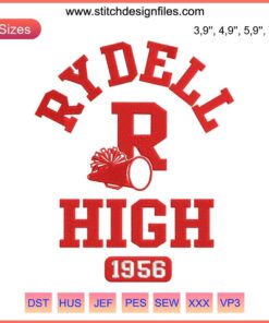 Rydell High Embroidery 1956 | Vintage School Logo Machine Design File | Classic Rydell High School Emblem