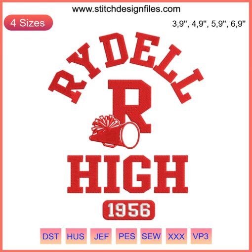 Rydell High Embroidery 1956 | Vintage School Logo Machine Design File | Classic Rydell High School Emblem