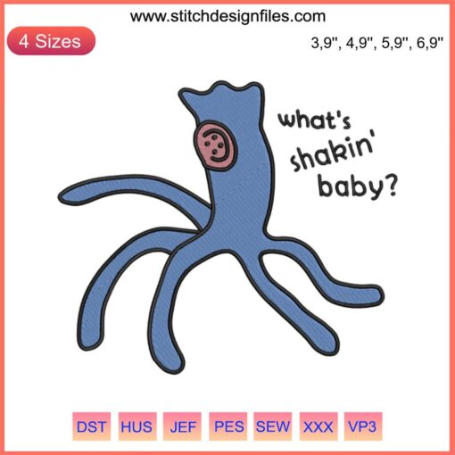 Coraline Squid Embroidery design: Vibrant machine embroidery featuring a whimsical squid from Coraline movie. Playful, intricate pattern.