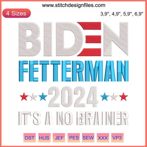 Biden Fetterman 2024 Embroidery Design | Political Humor | Machine Embroidery | Satire Décor | Election Theme