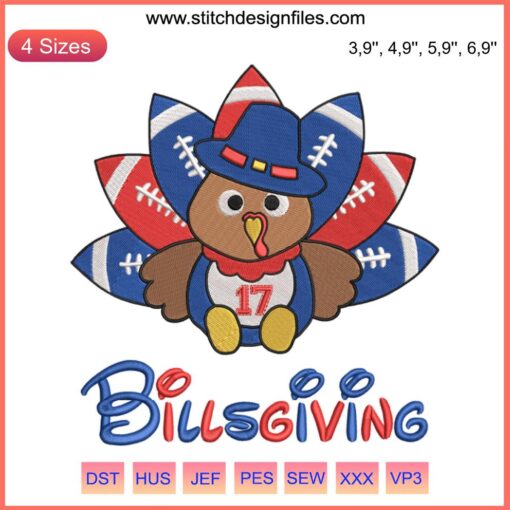 Buffalo Bills Thanksgiving Turkey Embroidery Design | Festive Football Embroidery for Billsgiving Machine Stiching.