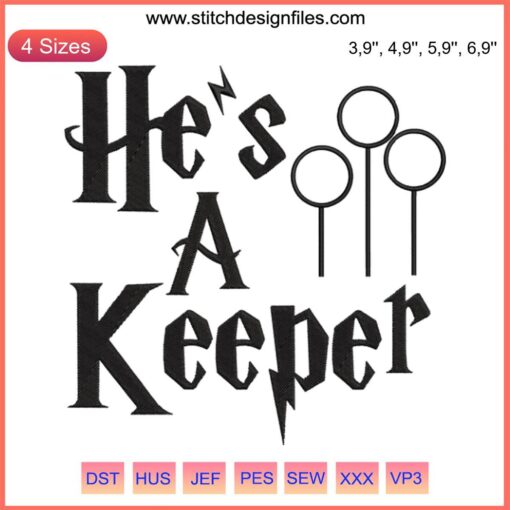 Matching Harry Potter Couples Design: "He’s A Keeper" Embroidery, Quidditch-inspired, perfect for fans and couples, wizarding world charm.