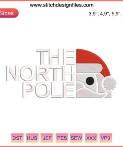 Santa Claus Embroidery Design - North Pole Christmas Theme | The North Face Logo Integration | Festive Digital Design File