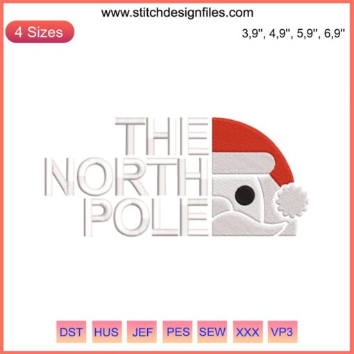 Santa Claus Embroidery Design - North Pole Christmas Theme | The North Face Logo Integration | Festive Digital Design File