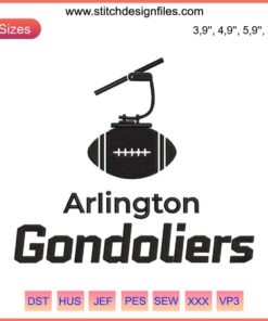 Arlington Gondoliers Football Embroidery Design | Machine Stitch File for Sport Team Apparel | Custom Team Logo Patch