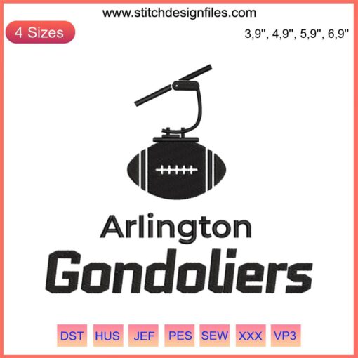 Arlington Gondoliers Football Embroidery Design | Machine Stitch File for Sport Team Apparel | Custom Team Logo Patch
