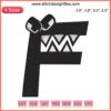 Villain Alphabet Lore F Costume Embroidery featuring funny, evil letter-themed machine design in bold, colorful patterns.