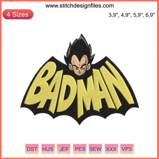 Badman Vegeta Embroidery: Dragon Ball Z Anime Meets Batman Parody Design, Unique Cosplay Patch for Collectors & Fans