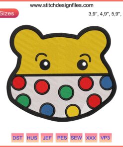 Pudsey Bear Embroidery Design | BBC Children In Need Machine Stitch File | Cute, Colorful Kids' Craft Pattern