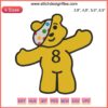 Pudsey Bear BBC Embroidery Design for Children In Need, machine embroidery featuring iconic bear, charity symbol, stitching pattern.