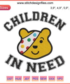 Pudsey Bear Embroidery Design File | BBC Trending | Children In Need | Cute yellow bear pattern for sewing projects