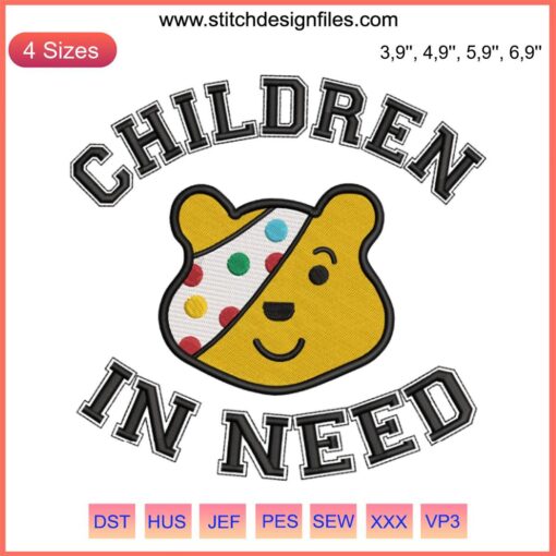 Pudsey Bear Embroidery Design File | BBC Trending | Children In Need | Cute yellow bear pattern for sewing projects
