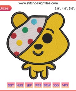 Pudsey Bear Cute Embroidery Design File | BBC Children In Need | Machine Embroidery Pattern | Pudsey Bear Cartoon Stitch Design