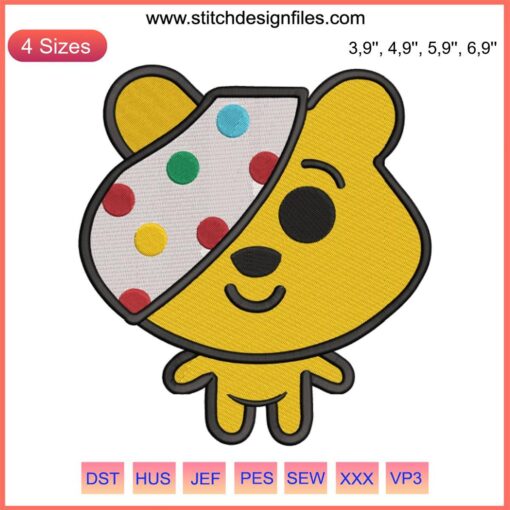 Pudsey Bear Cute Embroidery Design File | BBC Children In Need | Machine Embroidery Pattern | Pudsey Bear Cartoon Stitch Design
