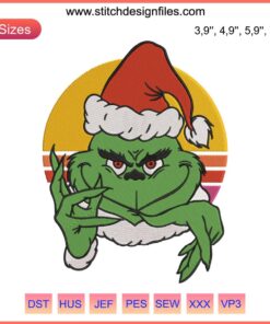 Grinch Santa Hat Vintage Embroidery Design | Christmas Machine Stitching | Festive Grinch Embroidery Pattern