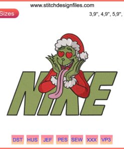 Santa Grinch Nike Logo Christmas Embroidery Design | Funny Family Xmas 2022 File | Holiday Gift Embroidery Pattern