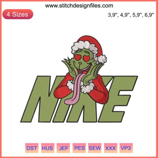 Santa Grinch Nike Logo Christmas Embroidery Design | Funny Family Xmas 2022 File | Holiday Gift Embroidery Pattern