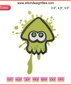 Splatoon Squid Embroidery Design: Green Inkling Machine Pattern, Nintendo Splatoon Stitch File.