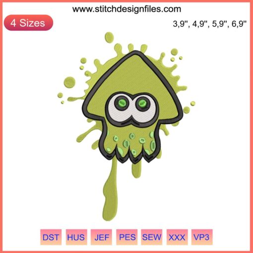Splatoon Squid Embroidery Design: Green Inkling Machine Pattern, Nintendo Splatoon Stitch File.