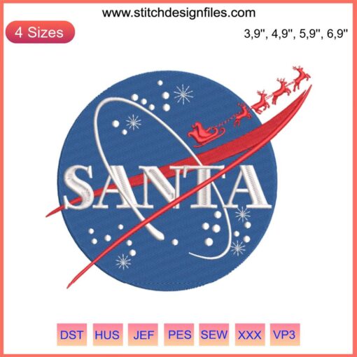 Santa Parody NASA Merry Christmas Embroidery Design | Space-Themed Holiday Gift File | Astronaut Santa Xmas Art