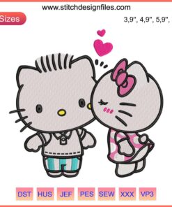 Hello Kitty Valentines Embroidery Design - Cute Love Gift Valentine's Day Machine File with Heart Motif