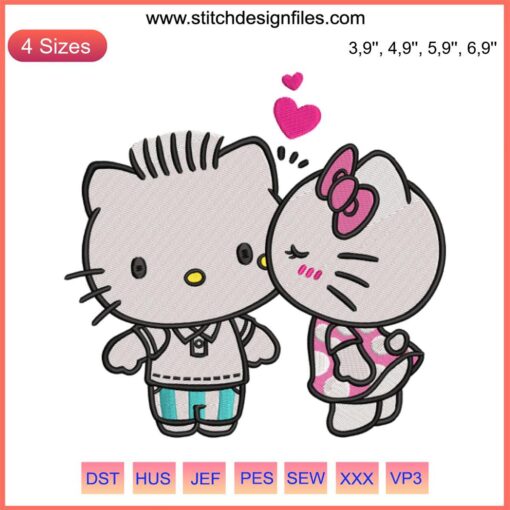 Hello Kitty Valentines Embroidery Design - Cute Love Gift Valentine's Day Machine File with Heart Motif