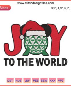 Disney World Santa Hat Embroidery Design, Joy To The World, Christmas Machine Embroidery, Festive Holiday Pattern