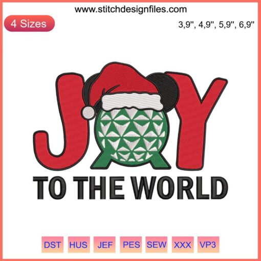 Disney World Santa Hat Embroidery Design, Joy To The World, Christmas Machine Embroidery, Festive Holiday Pattern