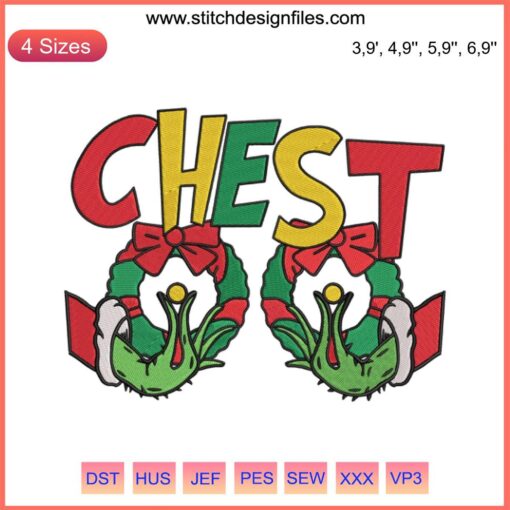 Grinch Hand On Breasts Embroidery Design | Funny Christmas Machine File | Witty Holiday Apparel Embroidery