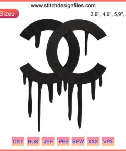 Chanel Dripping Embroidery Design File: Iconic Chanel logo with stylish drip effect for machine embroidery projects.