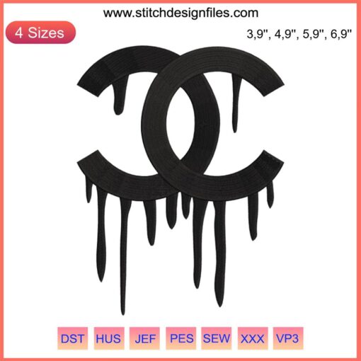 Chanel Dripping Embroidery Design File: Iconic Chanel logo with stylish drip effect for machine embroidery projects.