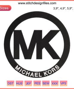 MK Michael Kors Embroidery Design File: Stylish MK logo embroidery, digital machine embroidery, fashion brand accessory.