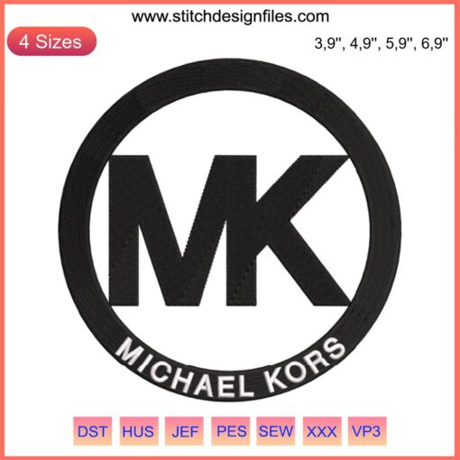 MK Michael Kors Embroidery Design File: Stylish MK logo embroidery, digital machine embroidery, fashion brand accessory.