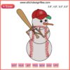 Festive baseball snowman embroidery design featuring cute sports elements, perfect for Christmas crafts and sewing projects.
