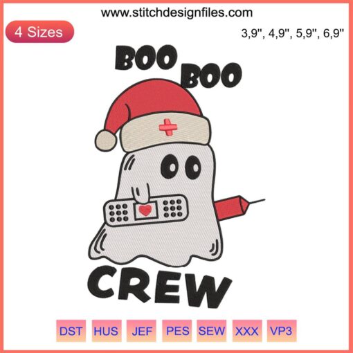 Festive Nurse Boo Boo Crew Christmas embroidery design, ideal gift for medical workers; features holiday-themed nurse graphics.