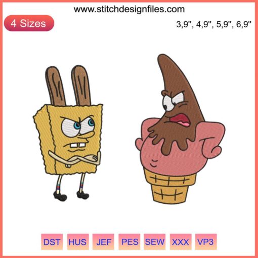 SpongeBob & Patrick Embroidery Design | Bob Esponja Y Patricio Humor | Iconic Cartoon Duo Stich Pattern