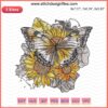 Sunflower Butterfly Embroidery Design - Colorful floral pattern with butterfly, available in 3 sizes for instant download.